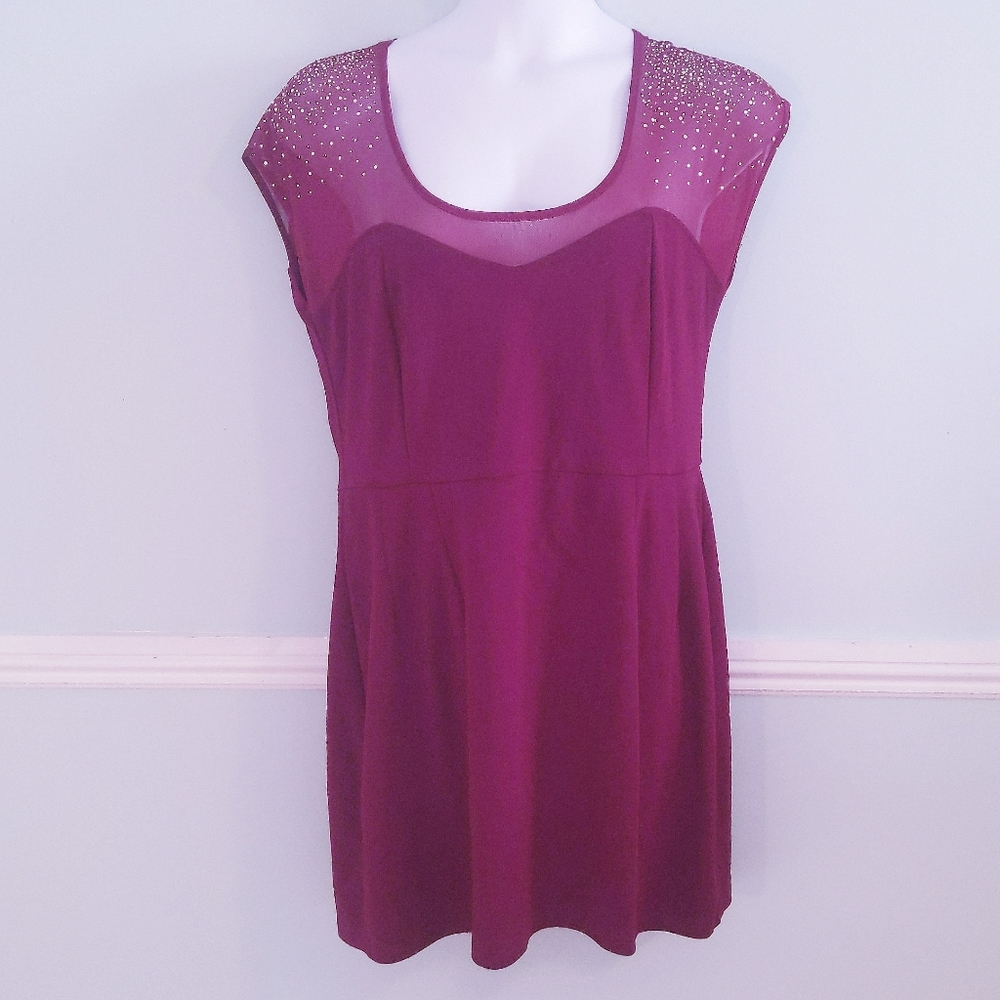 City Chic Red Maroon Roxanne Plus Size Sheer Mesh Dress